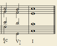 Ejemplo de cuarta y sexta cadencial - séptima dominante (completa) - tónica (incompleta)
